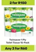 Twinsaver - 1 Ply Toilet Tissue 15-Pack