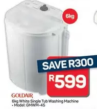 Goldair - Single Tub Washing Machine