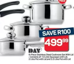 6-Piece Stainless Steel Cookware Set With Lid