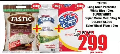 Tastic - Long Grain Parboiled White Rice 10kg, Super Maize Meal 10kg & Cake Wheat Flour 10kg