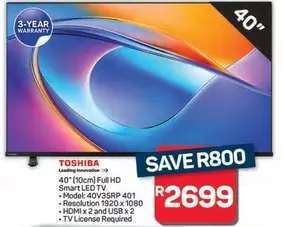 Toshiba - 40" (10cm) Full HD Smart LED TV