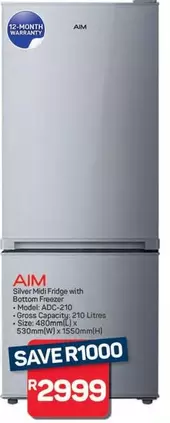 Aim - Silver Midi Fridge with Bottom Freezer