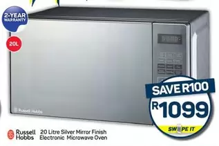 Russell Hobbs - 20 Litre Silver Mirror Finish Electronic Microwave Oven