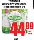 Twinsaver - Luxury 2 Ply 200 Sheets Toilet Tissue Rolls 9's