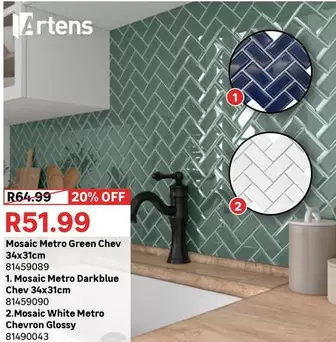 Artens - Mosaic Metro Green Chev 34x31cm