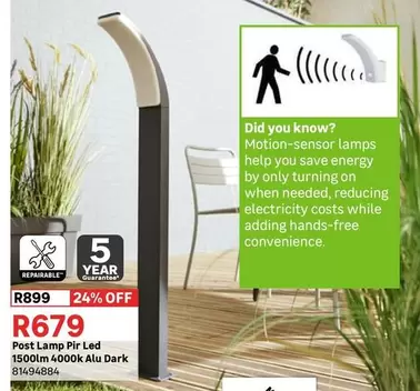 Post Lamp Pir Led 1500lm 4000k Alu Dark