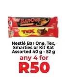 Nestlé - Bar One, Tex, Smarties or Kit Kat