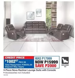 Total - 3-Piece Nova Recliner Lounge Suite with Console