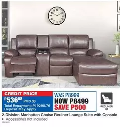 Total - 2-Division Manhattan Chaise Recliner Lounge Suite with Console