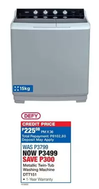 Defy - Metallic Twin-Tub Washing Machine DTT151