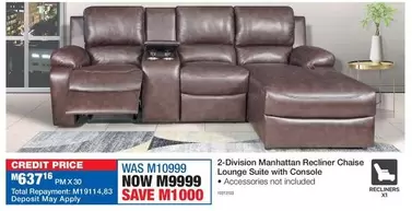 Total - Manhattan Recliner Chaise Lounge Suite with Console