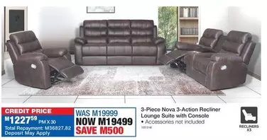 Total - Nova 3-Action Recliner Lounge Suite with Console