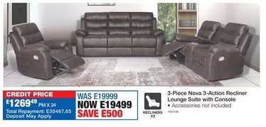 Total - Nova 3-Action Recliner Lounge Suite with Console