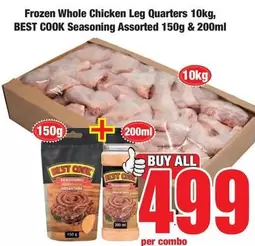 Frozen -  Whole Chicken Leg Quarters, BEST COOK Seasoning Assorted