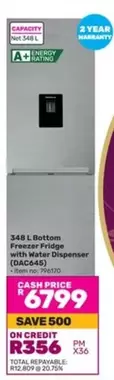 Total - 348 L Bottom Freezer Fridge with Water Dispenser (DAC645)