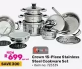 Crown - 15-Piece Stainless Steel Cookware Set