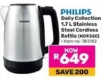 Philips - Daily Collection 1.7 L Stainless Steel Cordless Kettle (HD9350)