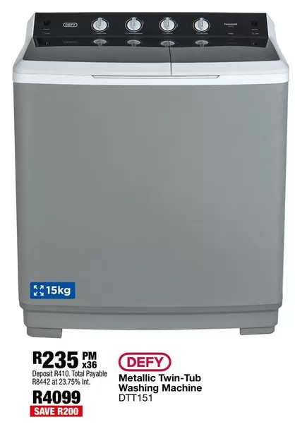Defy - Metallic Twin-Tub Washing Machine DTT151