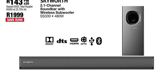 Skyworth - 2.1-Channel Soundbar with Wireless Subwoofer SS330
