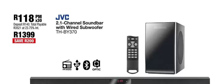JVC - 2.1-Channel Soundbar with Wired Subwoofer TH-BY370