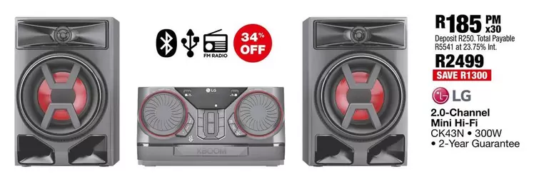 LG - 2.0-Channel Mini Hi-Fi CK43N