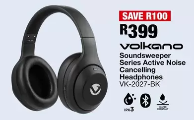 Volkano - Soundsweeper Series Active Noise Cancelling Headphones VK-2027-BK