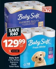 Baby Soft - 2-Ply White/ Supreme Quilts Toilet Rolls