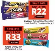 Cadbury - Astros, 5Star, Crunchie, Lunch Bar, P.S. Chocolate Bar