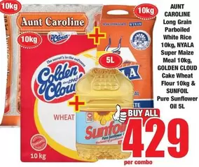 Nyala - Long Grain Parboiled White Rice 10kg, Super Maize Meal 10kg, Cake Wheat Flour 10kg & Pure Sunflower Oil 5L