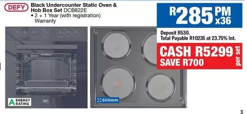 Defy - Black Undercounter Static Oven & Hob Box Set DCB822E
