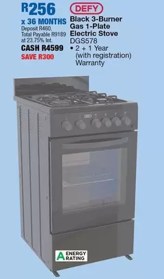Defy - Black 3-Burner Gas 1-Plate Electric Stove DGS578