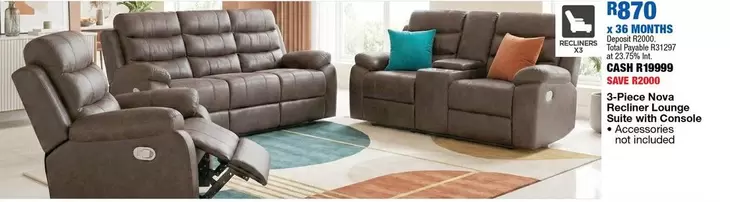 Total - 3-Piece Nova Recliner Lounge Suite with Console