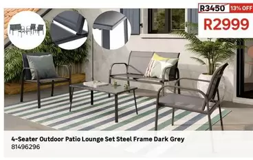 Seater Outdoor Patio Lounge Set Steel Frame Dark Grey