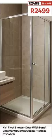 Kiri Pivot Shower Door With Panel Chrome W90cmxD90cmxH180cm