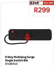 8 Way Multiplug Surge Single Switch Blk