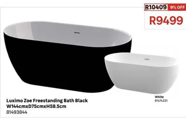 Luximo Zoe Freestanding Bath Black W144cmxD75cmxH58.5cm