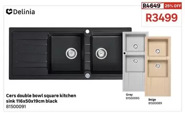 Delinia - Double Bowl Square Kitchen Sink 116x50x19cm Black