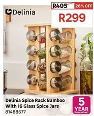 Delinia - Spice Rack Bamboo With 16 Glass Spice Jars
