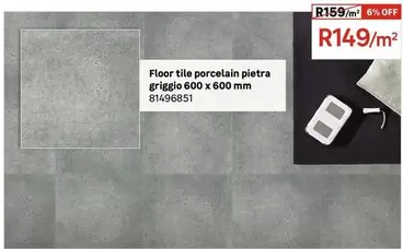 Floor Tile Porcelain Pietra Griggio 600 X 600 Mm