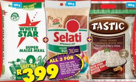 Selati - White Star Super Maize Meal,  Sprinkle Joy Golden Sugar, Tastic Long Grain Parboiled White Rice