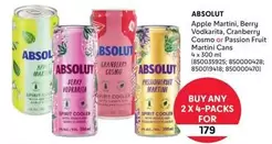 Absolut - Apple Martini, Berry Vodkarita, Cranberry Cosmo or Passion Fruit Martini Cans