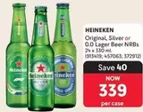 Heineken - Original, Silver or 0.0 Lager Beer NRBs