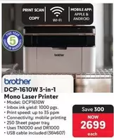 Brother - DCP-1610W 3-in-1 Mono Laser Printer