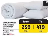 Hollow Fibre Duvet Inner, Twinpack Pillow