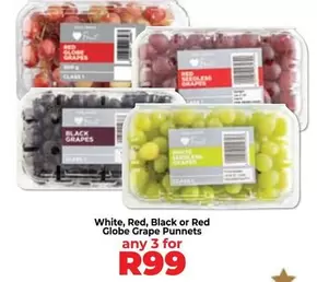 White, Red, Black or Red Globe Grape Punnets