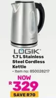 Logik - 1.7 L Stainless Steel Cordless Kettle