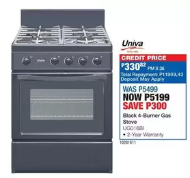 Univa - Black 4-Burner Gas Stove UG016BI
