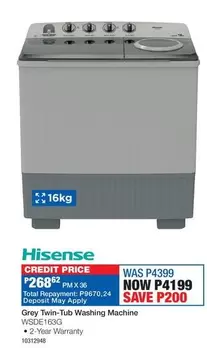 Hisense - Twin-Tub Washing Machine WSDE163G