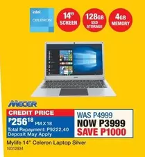 Mecer - Mylife 14" Celeron Laptop Silver