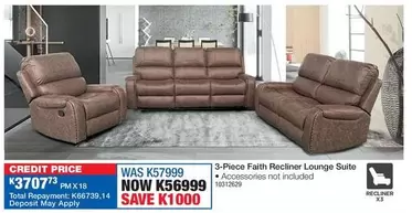 Total - 3-Piece Faith Recliner Lounge Suite